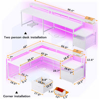 SEDETA 66 Inch L Shaped Gaming Desk Two Person Desk with Led Lights