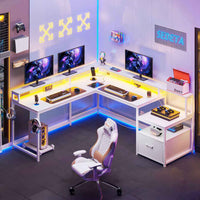 SEDETA 66 Inch L Shaped Gaming Desk Two Person Desk with Led Lights