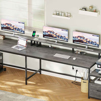 SEDETA 66 Inch L Shaped Gaming Desk Two Person Desk with Led Lights
