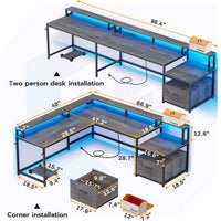 SEDETA 66 Inch L Shaped Gaming Desk Two Person Desk with Led Lights