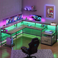 SEDETA 66 Inch L Shaped Gaming Desk Two Person Desk with Led Lights