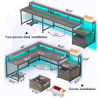 SEDETA 66 Inch L Shaped Gaming Desk Two Person Desk with Led Lights