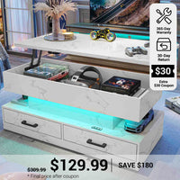 SEDETA® 40 Inch Lift Top Coffee Table with Storage Drawers and LED Light for Living Room