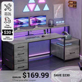 SEDETA 66 Inch LED Gaming Desk Computer Desk with 5 Drawer
