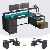 SEDETA® 66 Inch Computer Desk Home Office LED Gaming Table with 5 Drawer