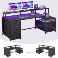 SEDETA® 66 Inch Computer Desk Home Office LED Gaming Table with 5 Drawer