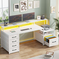 SEDETA® 66 Inch Computer Desk Home Office LED Gaming Table with 5 Drawer
