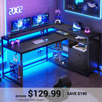 SEDETA | 55 Inch L Shaped Corner Gaming Desk with Drawers and Printer Storage Shelves