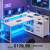 SEDETA | 55 Inch L Shaped Corner Gaming Desk with Drawers and Printer Storage Shelves