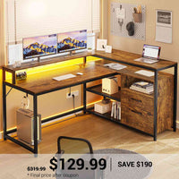 SEDETA | 55 Inch L Shaped Corner Gaming Desk with Drawers and Printer Storage Shelves