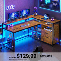 SEDETA | 55 Inch L Shaped Corner Gaming Desk with Drawers and Printer Storage Shelves
