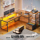 SEDETA | 51 Inch L Shaped Corner Gaming Desk with File Drawer and Storage Shelves
