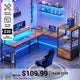 SEDETA® 51 Inch Corner LED Gaming Desk Home Office Computer Table with File Drawer