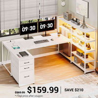 SEDETA | 64.5 Inch Gaming Desk Reversible L Shaped Computer Desk with LED Lights Power Outlet and Drawer Storage