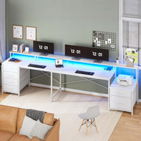 SEDETA | 108 Inch Gaming Desk Two Person L Shaped Desk with File Drawer for Home Office
