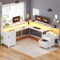 SEDETA | 108 Inch Gaming Desk Two Person L Shaped Desk with File Drawer for Home Office