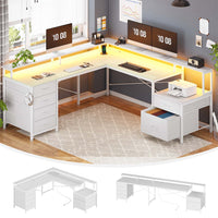 SEDETA | 108 Inch Gaming Desk Two Person L Shaped Desk with File Drawer for Home Office