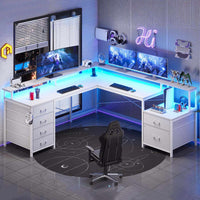 SEDETA | 108 Inch Gaming Desk Two Person L Shaped Desk with File Drawer for Home Office