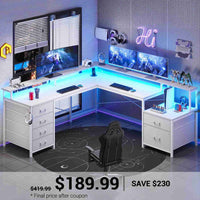 SEDETA 108 Inch L Shaped Gaming Desk Two Person Desk with File Drawer and Power Outlet