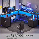SEDETA 108 Inch L Shaped Gaming Desk Two Person Desk with File Drawer and Power Outlet