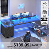 SEDETA® 67 Inch Reversible LED Gaming Desk L Shaped Computer Office Table with Storage Shelves