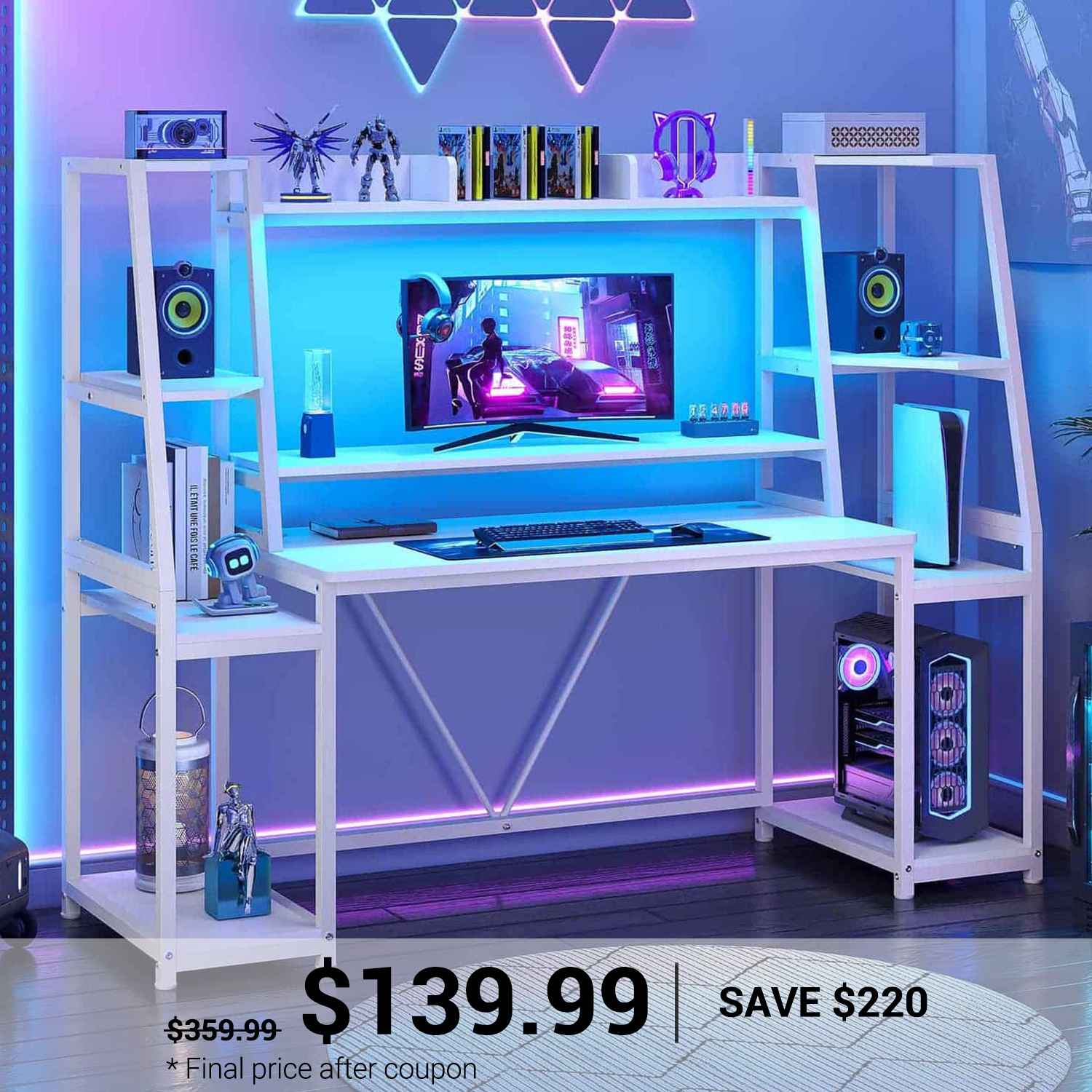 SEDETA 65.7 Inch Gaming Desk Large PC Gamer Desk Workstation with LED
