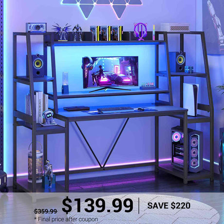 SEDETA 65.7 Inch Gaming Desk Large PC Gamer Desk Workstation with LED Lights