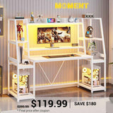 SEDETA | 65.7 Inch LED Gaming Desk Workstation with Storage Shelves for PC Gamers