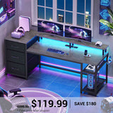 SEDETA | 59 Inch Office Desk with Drawers Gaming Desk with LED Lights and Storage