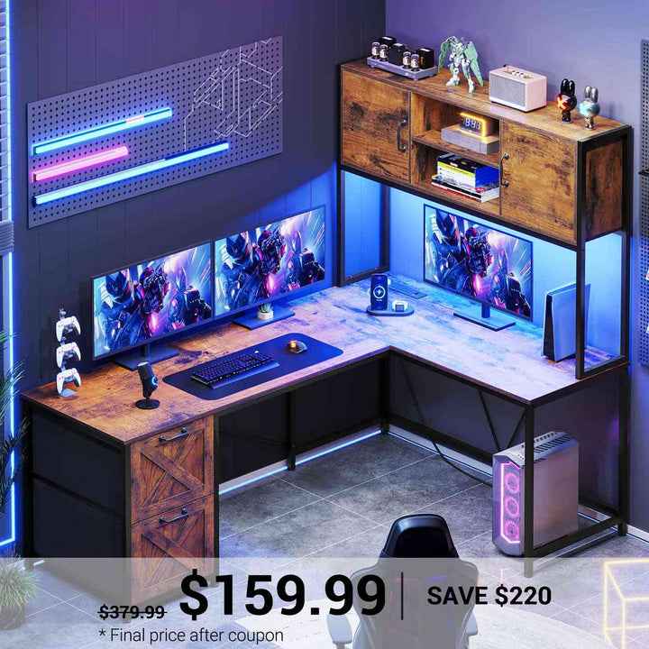 SEDETA | SEDETA 62.2 Inch Reversible L Shaped Gaming Computer Desk with Drawers and Storage Hutch