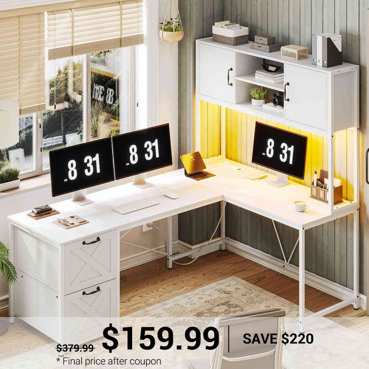 SEDETA | SEDETA 62.2 Inch Reversible L Shaped Gaming Computer Desk with Drawers and Storage Hutch