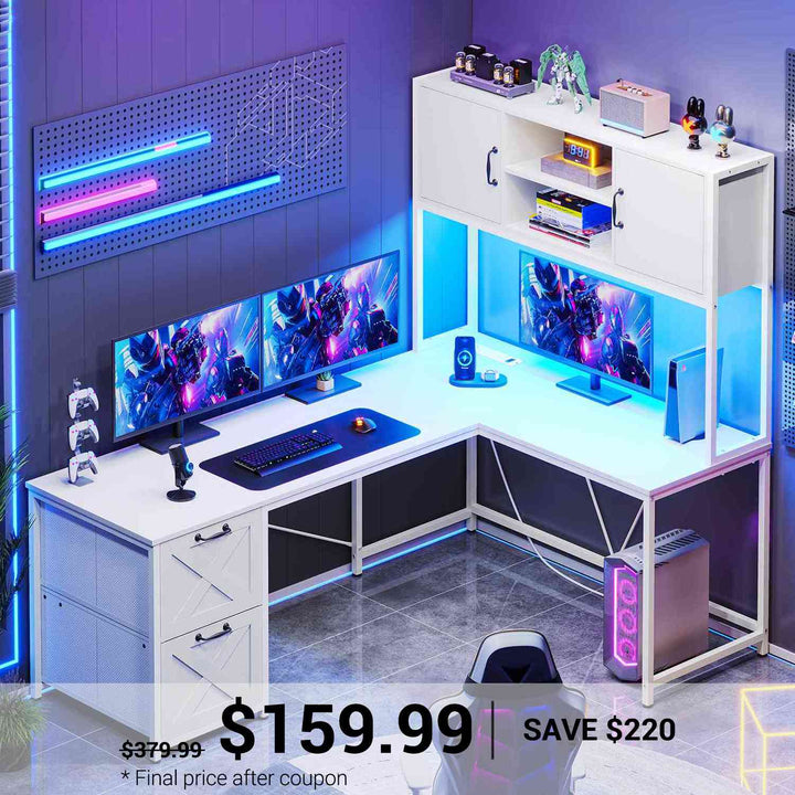 SEDETA | SEDETA 62.2 Inch Reversible L Shaped Gaming Computer Desk with Drawers and Storage Hutch