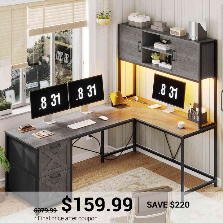 SEDETA | SEDETA 62.2 Inch Reversible L Shaped Gaming Computer Desk with Drawers and Storage Hutch