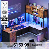 SEDETA® 62.2 Inch LED Reversible L Shaped Computer Table Corner Gaming Desk with Drawers Hutch