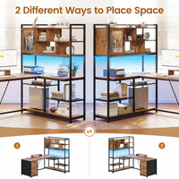 SEDETA® 58 Inch L Shaped LED Gaming Desk Corner Computer Table Home Office Desk with 3 Drawers