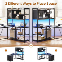 SEDETA® 58 Inch L Shaped LED Gaming Desk Corner Computer Table Home Office Desk with 3 Drawers