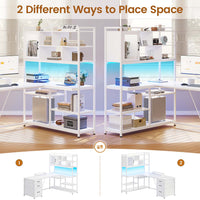 SEDETA® 58 Inch L Shaped LED Gaming Desk Corner Computer Table Home Office Desk with 3 Drawers