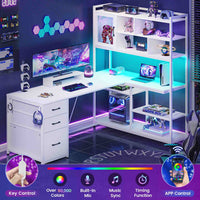 SEDETA® 58 Inch L Shaped LED Gaming Desk Corner Computer Table Home Office Desk with 3 Drawers