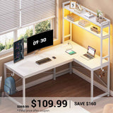 SEDETA | 45.3 Inch LED Gaming Desk L Shaped Corner Computer Desk with Storage Shelves