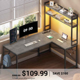 SEDETA | 45.3 Inch LED Gaming Desk L Shaped Corner Computer Desk with Storage Shelves