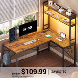 SEDETA | 45.3 Inch LED Gaming Desk L Shaped Corner Computer Desk with Storage Shelves