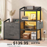 SEDETA | 35.4 Inch File Cabinet Filing Cabinet with Lock 2 Drawers and Power Strip