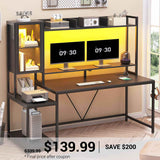 SEDETA | 60 Inch LED PC Gaming Desk with Storage Shelves and Display Cabinet