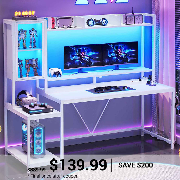SEDETA | 60 Inch LED PC Gaming Desk with Storage Shelves and Display Cabinet