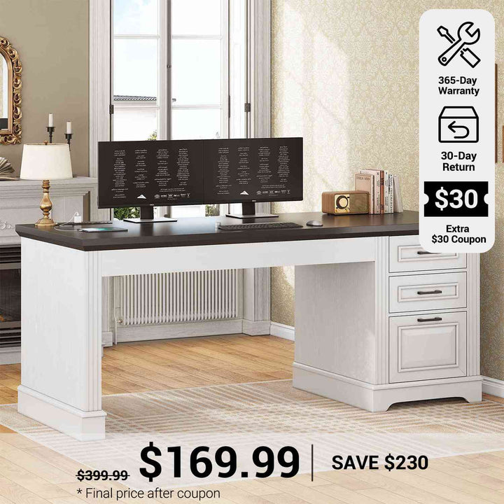 SEDETA® 55 Inch Farmhouse Executive Computer Desk Office Table with Storage File Drawers