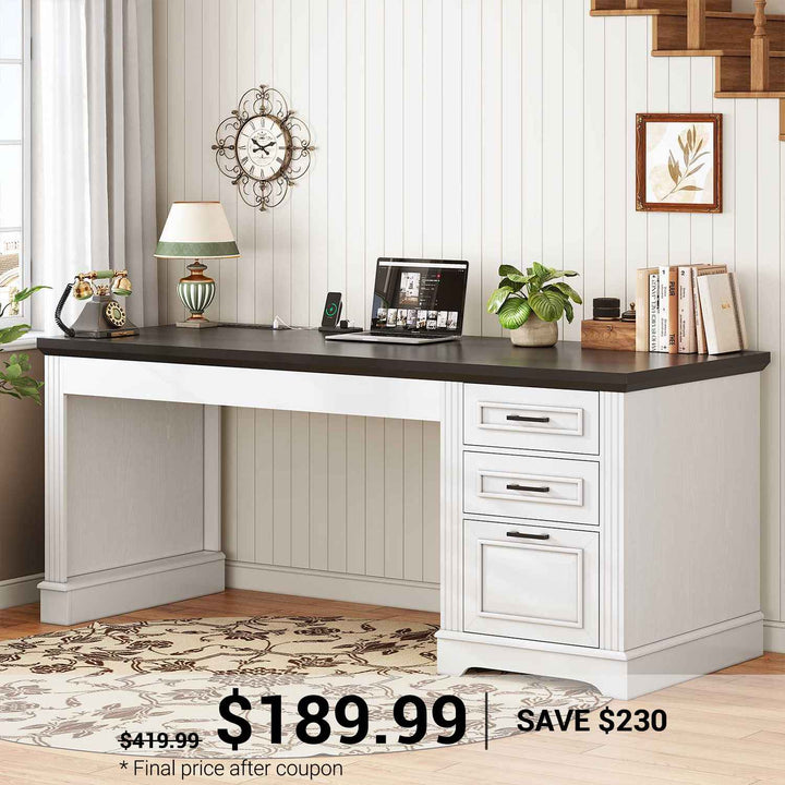 SEDETA 55 Inch Executive Desk with 3 Drawers and Power Outlet