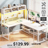 SEDETA® 57.5 Inch L Shaped Gaming Desk Reversible LED Computer Table with Pegboard Hutch
