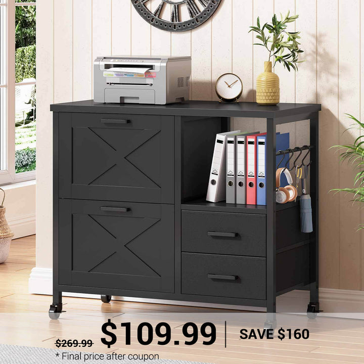 SEDETA 31.5 Inch 4 Drawers File Cabinet Farmhouse Filing Cabinet for Home Office