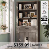 SEDETA 70 Inch Farmhouse Bookcases with Doors and Drawer Floor Standing 6 Shelf Display Storage Shelves