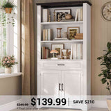 SEDETA | 70 Inch Tall Farmhouse Bookshelf with Doors and Drawer Floor Standing 6 Shelf Display Storage Shelves